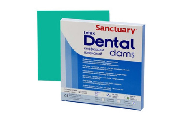 Латекс для раббердама DENTAL DAM 152мм*152мм плотный, зеленый (36шт), SANCTUARY / Малайзия